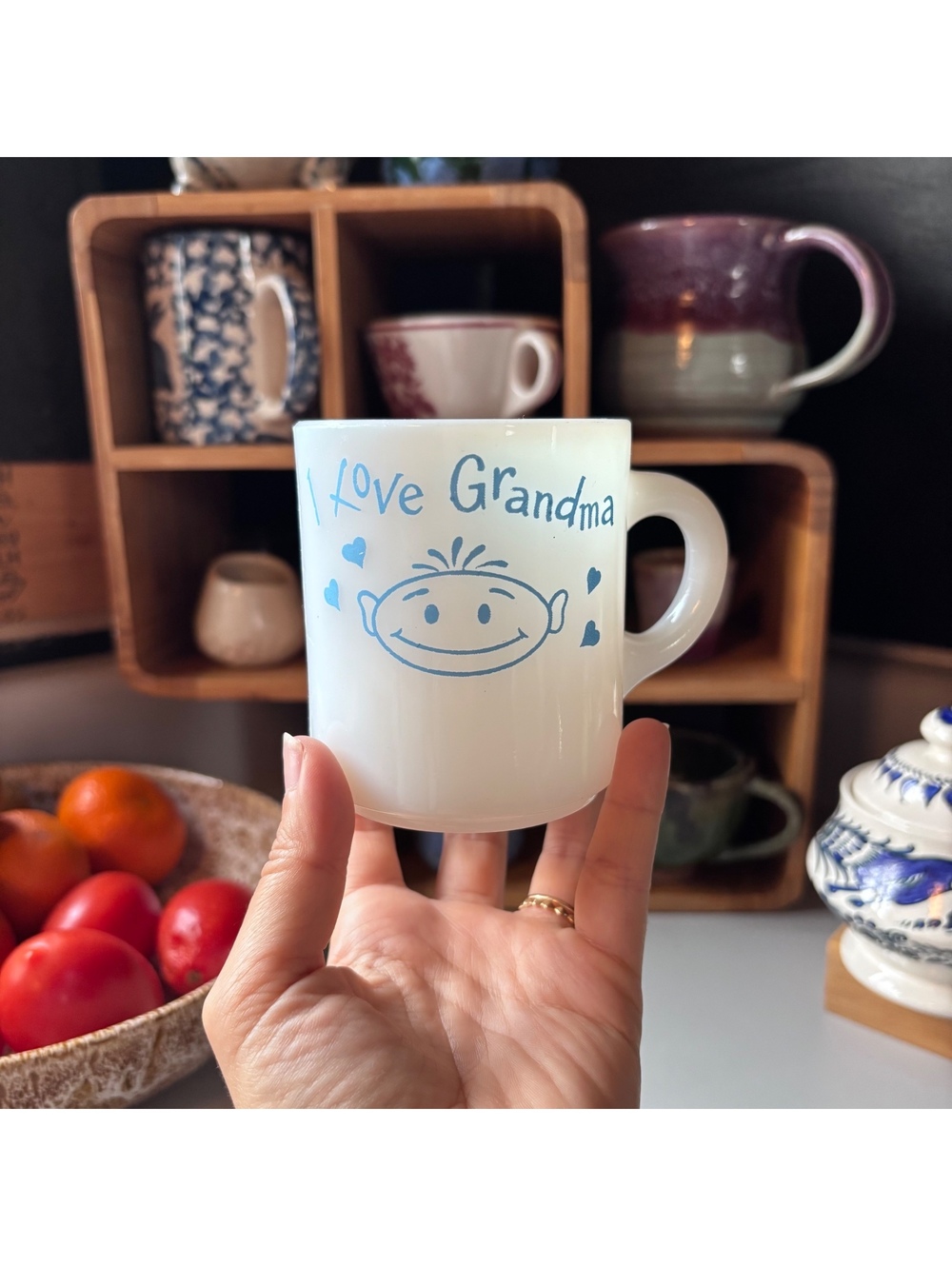 Vintage 1970s Hazel Atlas Milk Glass "I Love Grandma" Mug